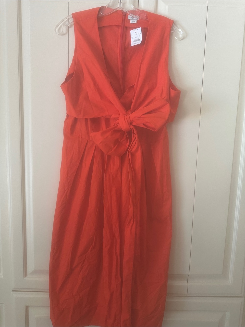J. Crew Bright Orange Tie-Front Sleeveless Midi Dress